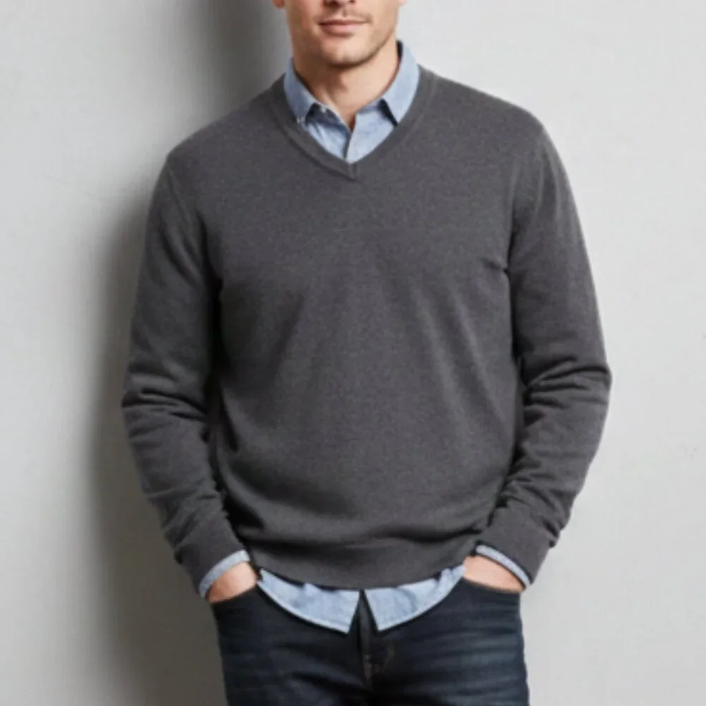 J. Crew Men’s V-Neck Sweater Size Large Charcoal Gray Minimalist Essential